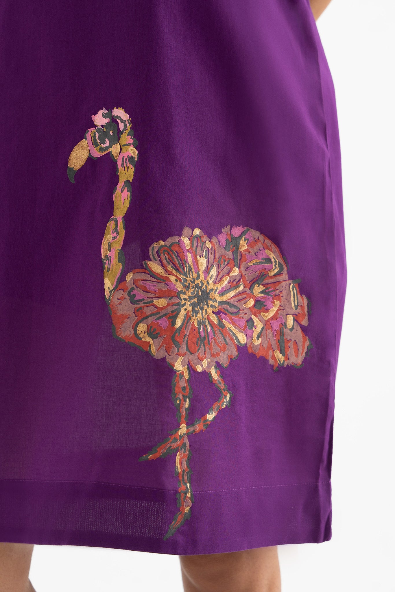 Close up on the block print flamingo pattern